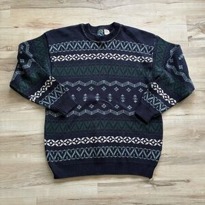 Vintage TT&Co Sport MADE IN CANADA 100% Cotton Navy and Green Geometric Sweater